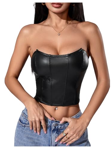 Amazon.com: Milumia Women's PU Leather Bandeau Tube Top Strapless